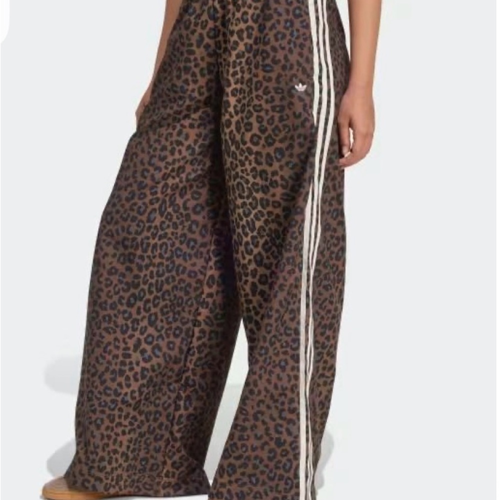 Adidas Brown Leopard Print Pants with White Stripes